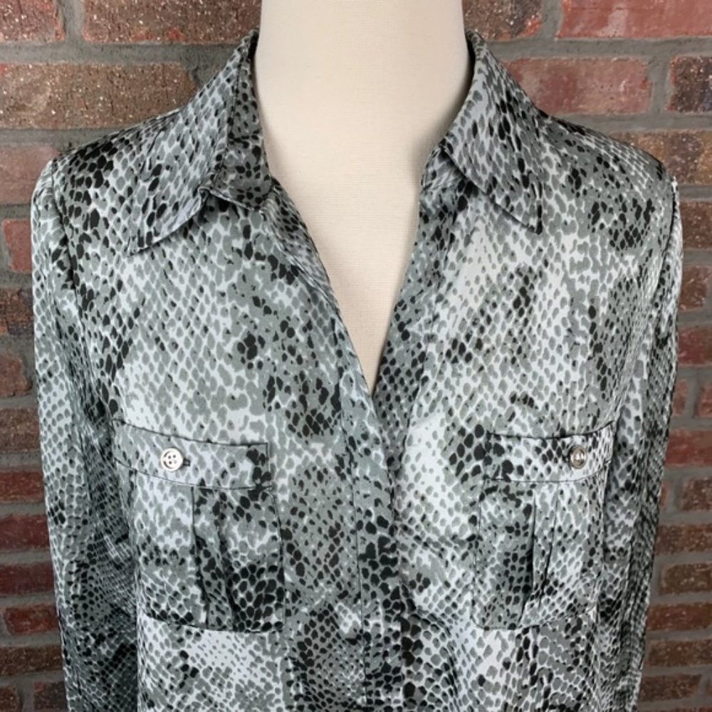 Anne Klein Grey Snake Print Button Up Blouse, PM - Picture 2 of 6